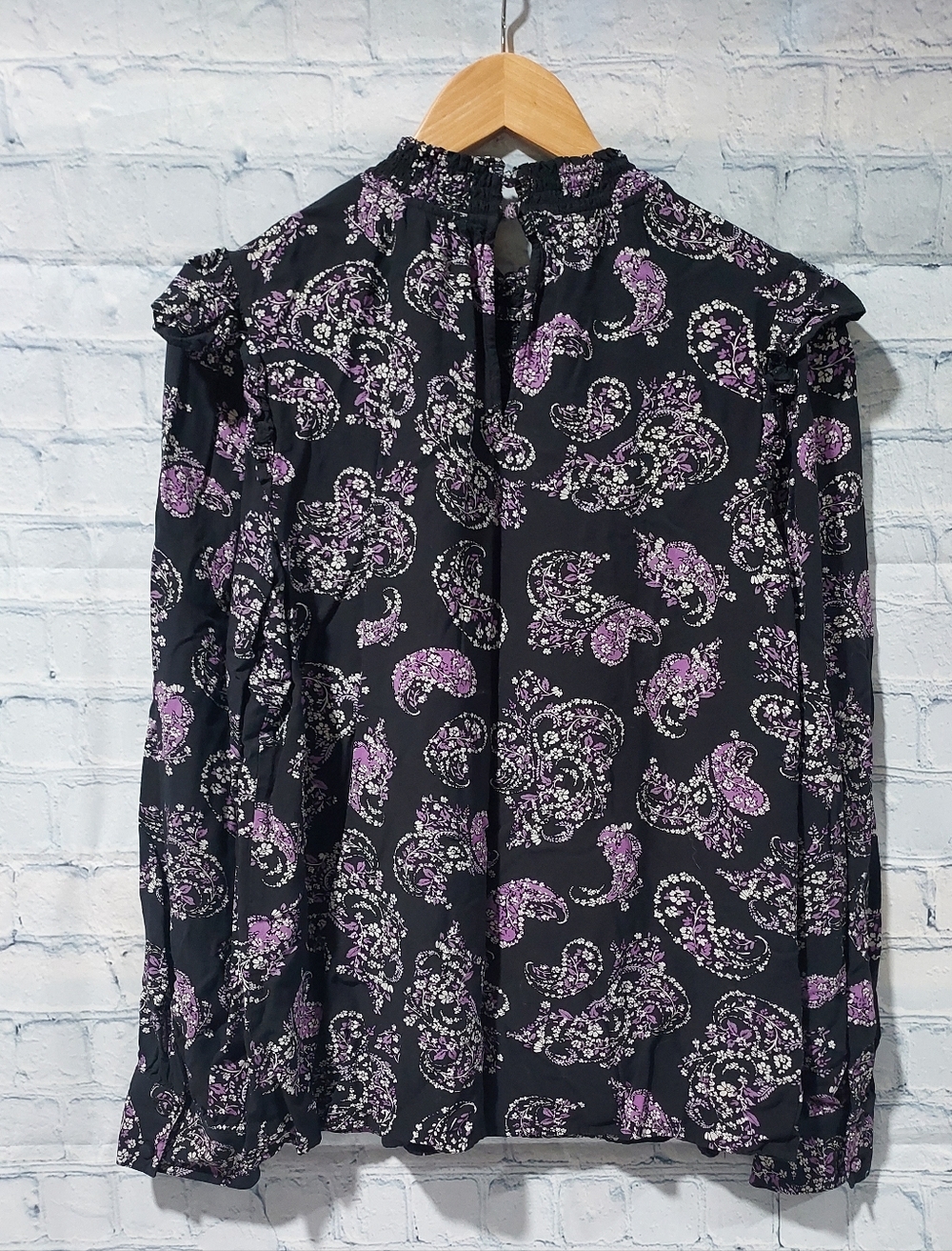 Loft Medium Peasant Top Prairie Blouse Mock Neck Paisley Long Sleeve Office - Picture 8 of 12